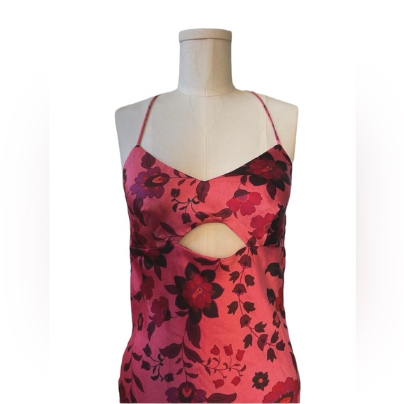 🏷️ NWT House of Harlow 1960 Pink Satin Floral Cut Out Midi Slip Dress - Picture 4 of 15